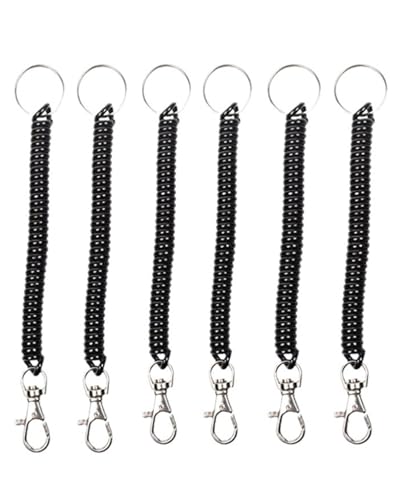KGDUYC 6 PCS Cordones retráctiles para herramientas, llavero de bobina de muñeca en espiral, cordón táctico, cordón elástico antipérdida, llavero de seguridad para cadena de cartera, teléfono, Negro