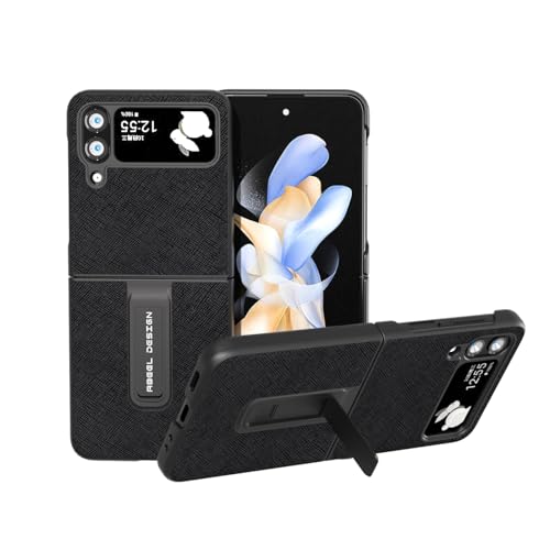 Coque Samsung Z Flip 4 béquille étui cuir véritable anti-chute protection noire