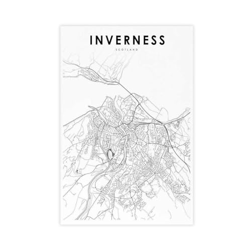 Carte de l'Écosse impression sur toile Inverness cadeau idéal de 60 x 90 cm