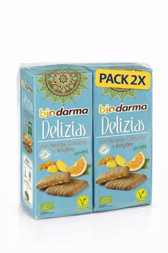 Pack 2x Galletas Delizias con Naranja, Cúrcuma y Jengibre BioDarma Bio 125 g | 2 Paquetes de 125 g (Total 250 g) | Galletas Ecológicas con Toque Cítrico y Especiado. Veganas