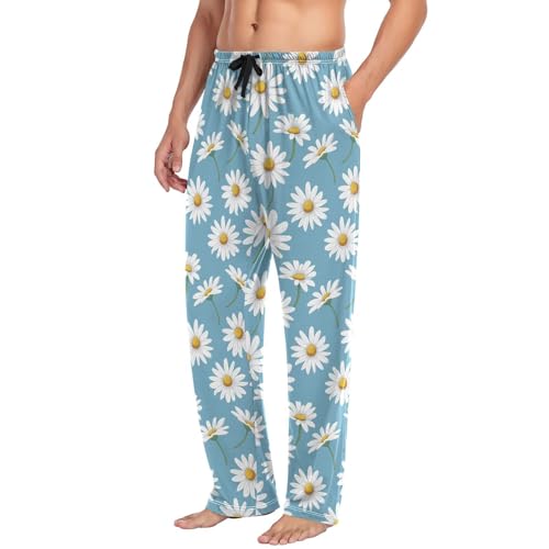 Mens Pajama Pants Daisy Flower Blue Soft Lounge Sleep Pj Bottoms with Drawstring Pockets4