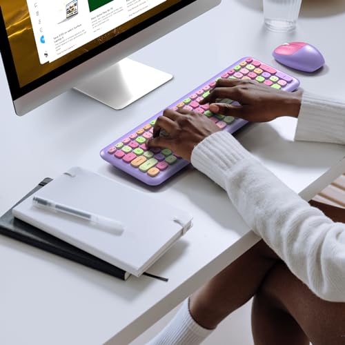 Image of KNOWSQT Wireless Keyboard and Mouse Combo, Pale Purple Full-Sized 2.4G Silent Keycap Colorful Keyboards, USB Dongle Plug Play, for Laptop, Windows, PC, Computer, Desktop
