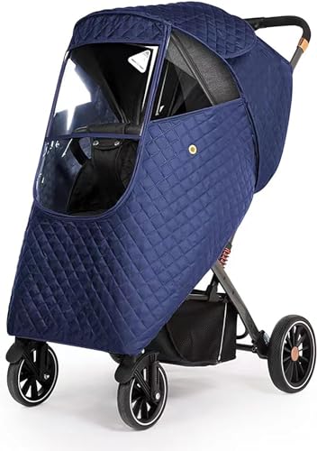 Image of Winter Baby Stroller Cover, Universal Stroller Windshield Rain Cover to Keep Warm in Winter, Baby Travel Weather Shield Stroller Cover for Pushchair (Blue)