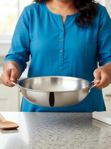 Image of Bhalaria Triply Tasla 32CM | 4.5L Capacity | Gas & Induction Compatible | 2X Faster Heating | Easy to Clean | Less Oil Use | 100% Food Safe | Heavy Duty Extra Large Kitchen Cookware
