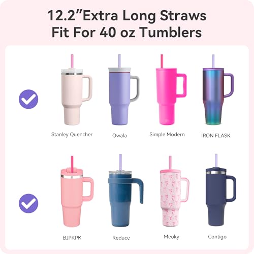 Image of Purple Straw For Stanley, 12 inch Long Replacement Straws for Stanley 40 oz 30 oz Tumbler,Reusable Tritan BPA Free Also Fit Simple Modern, Owala 40oz / 30oz Tumblers and Big Size Cups (Light Purple)