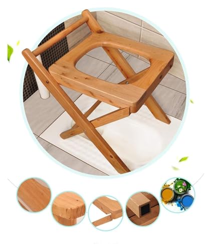 Bedside Commodes Folding Potty Chair Bath Toilet Seat Wood Bedside Commode Multifunctional Shower Bench for Seniors, with Safety Frame Daily Living Aids - Image 3