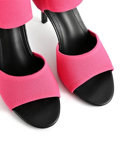 Image of Peep Toe Heels for Women Sexy 3 Inches Stiletto Heeled Sandals for Women Open Toe Wide Stretchy Knit Heel Sandal Booties Slip On Comfortable Dressy Shoes for Prom, Party and Work