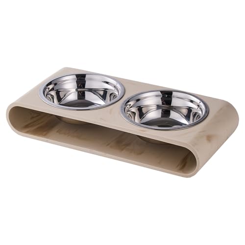 Beige Marble Elevated Dog Bowls Set - 2 Thick 6