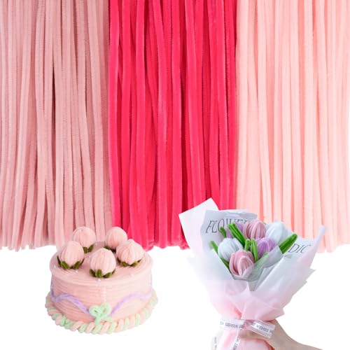 Image of Caydo 300 Pieces Pink Pipe Cleaners, Thick Fluffy Chenille Stems Bulk for Arts & Crafts Making and Home Decorations