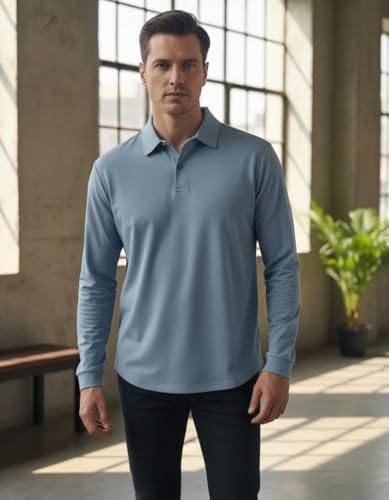 Image of Men's Full Sleeve Polo T-Shirt | Soft & Comfortable Fabric | Breathable | Quick Dry | Stretchable | Lightweight | Wrinkle Resistant | Skin Friendly | Durable