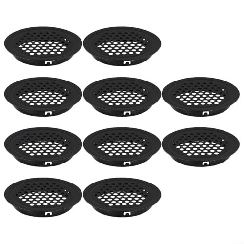 Tapa redonda de acero inoxidable para conductos de ventilación para aumentar la circulación del aire en armarios, paquete de 10 (negro, 19 mm)