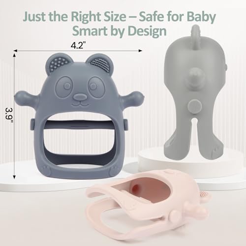 Image of Eascrozn 3 Pack Baby Teething Toys Over 3 Months, Food Grade Silicone Teething Mitten for Babies, Anti Dropping Wrist Hand Baby Teether Chew Toys for Sucking Needs, BPA Free