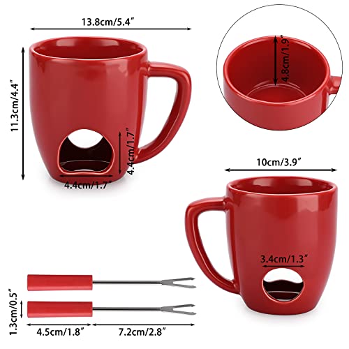 Bstkey 230Ml Personal Chocolate Fondue Mug Set, Ceramic Butter Warmer Set, Mini Melt Hot Pot Cup Set For Cheese Chocolate Butter Caramel, With 2 Forks (Red) #TOP1