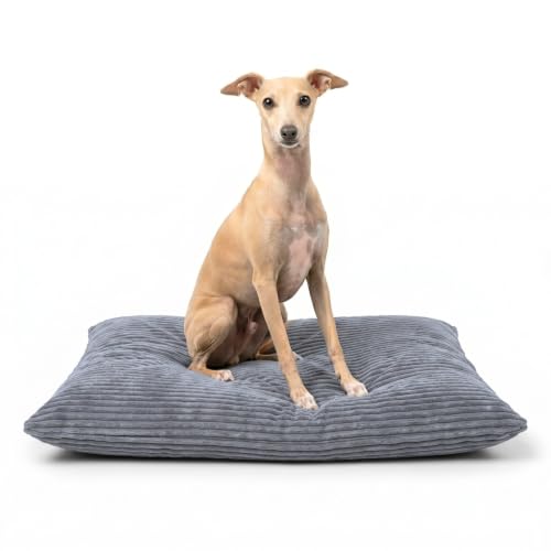 4L Textil Cuccia Cane velluto a coste Cuscino Cane Taglia Grande e Media Cuscino per Cani sfoderabile e lavabile (100x80 cm, Grafite (Strisce))