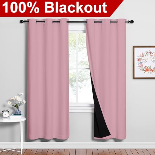 Image of NICETOWN Crystal Pink Full Shade Curtain Panels, Pair of Energy Smart & Noise Blocking Out Blackout Drapes for Dining Room Window, Thermal Insulated Guest Room Lined Window Dressing(42 x 72 inch)