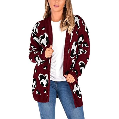 Loxdonz Womens Leopard Print Cardigan Sweater Cover