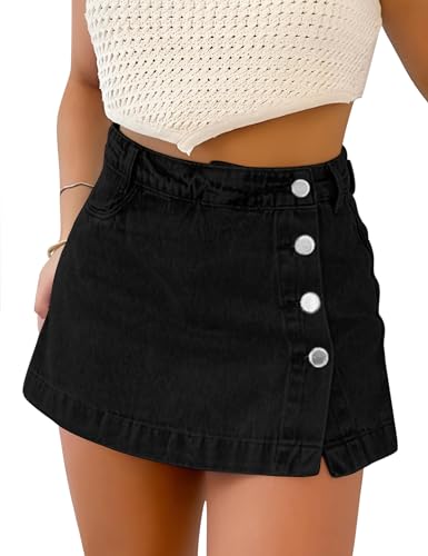 POLIRO Denim Skort for Women Trendy Slit Mini Denim Skirt