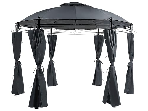 Tonnelle Pavillon de Jardin Rond Gris Foncé avec Rideaux Pratiques et Structure en Acier Look Elégant pour Extérieur Moderne Beliani