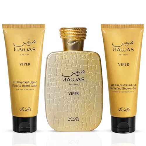 Image of RASASI Hawas Viper 3-Piece Perfume Gift Set Eau de Parfum Spray & Face, Beard Wash & Shower Gel 100ml (3.4 Oz)