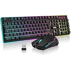 Teclado Mas Mouse Gamer RedThunder K10 Combo de Teclado y Ratón Gaming Inalámbrico Español, Batería Recargable 3800 mAh y Retroiluminación LED, Teclado Anti-ghosting + Ratón 7D 3200DPI para PC Gamer