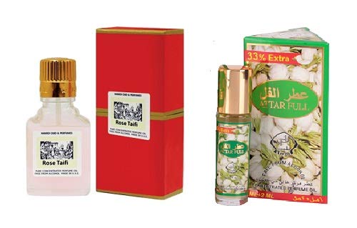Pack of 2 Assorted Hamidi Rose Taifi + Attarful Pure Concentrated Perfume Oil Alcohol Free 10 ml Floral Fragrance