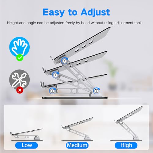 Tonmom Laptop Stand for Desk, Adjustable Laptop Riser ABS+Silicone Foldable Portable Laptop Holder, Ventilated Cooling Notebook Stand for 10-15.6” Laptop,Tablet-Purple