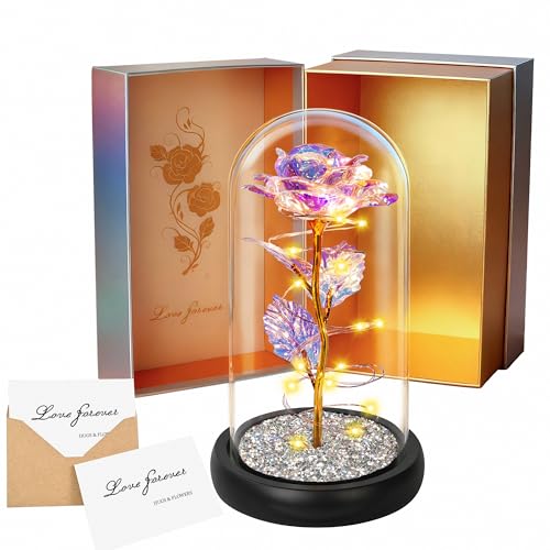 Light Up Rose in Glass Dome Christmas Rose Gifts for Women Mom Wife