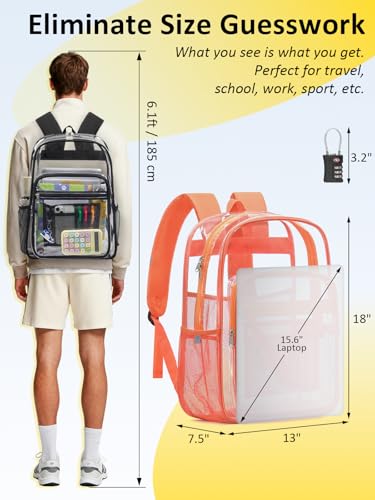 Image of Clear Backpack for School, Heavy Duty Clear Bookbag With a TSA Lock | 18 inch large clear bag, Durable PVC, For boys /girls /men /women /teens /adult, Ideal for work /sport /travel /daily life