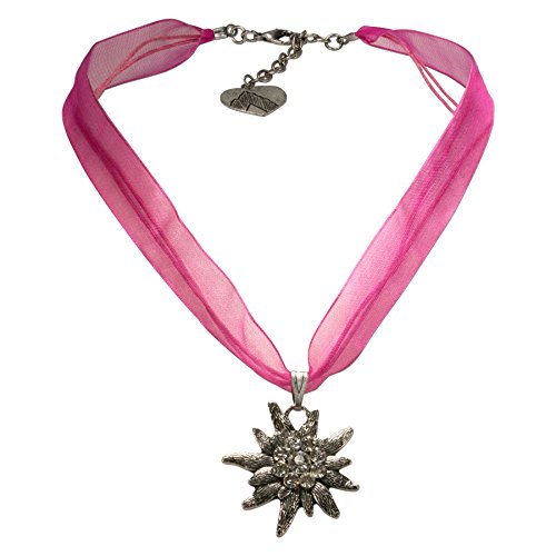 Preisvergleich Produktbild Alpenflüstern Organza-Trachtenkette Strass-Edelweiß - Damen-Trachtenschmuck Dirndlkette pink-fuchsia DHK079