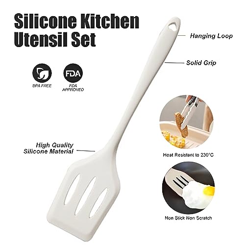 UXIYI Silicone Utensil Set Kitchen Utensils, 10pcs Cooking Utensils Set, Including Turner Spatula Cooking Tong Spoon Non-Stick Heat Resistant,White - Image 3