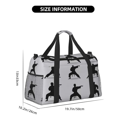 Silhouettes of Martial Arts Print Travel Duffle Bag - Foldable Personal Item Travel Bag for Women & Men,13x10.2x19.74