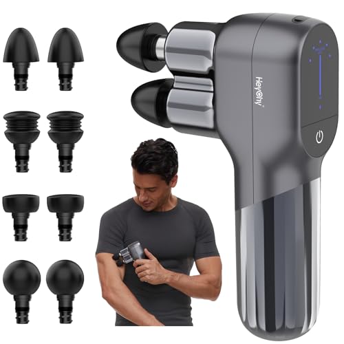 Mini Massage Gun - Deep Tissue Percussion Massager with Dual Heads, 5 Speed Levels & 4 Attachments, Portable Handheld Muscle Recovery Gun for Athletes, Travel & Pain Relief