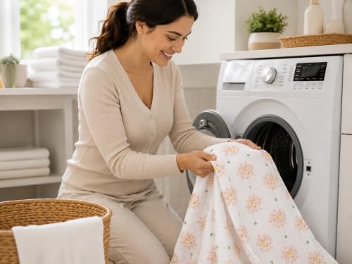 Image of 100% Cotton Muslin Baby Swaddle & Bath Towel, 120 x 120 cm (47 x 47 Inches), Soft & Breathable Newborn Baby Swaddle Wrap, Lightweight Cotton Baby Blanket, 0-18 Months, Leaf Dot + Multi Dot, Set of 2
