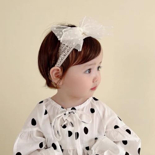 Cute Lace Bow Baby Girls Headbands White Knot Headband Soft Chiffon Hair Band for Newborn Infant Toddler Kids Hair Accessories (Ivory B)3
