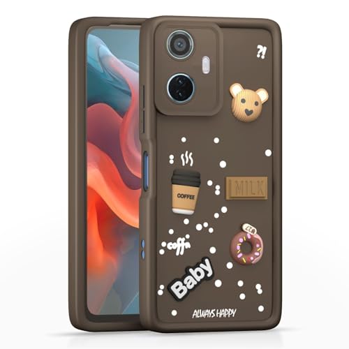 Image of Bintage Ball Bear| Donut| Milk Cake| Baby| Coffee Rubber Case Full Body & Camera Protection Back Cover Compatible for iQOO Z6 Lite 5G - Brown