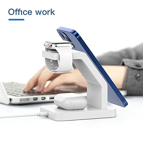 Image of Sevenaire MagCharge D1870 3 in 1 Wireless Charger | Mag-Safe |Charging Dock| 23W Fast Charge| Compatible with Mag-Safe for iPhone 16 to 12 Series | iWatch 10,9,Ultra,8,7,SE,6,5,4 | Air-Pods (White)