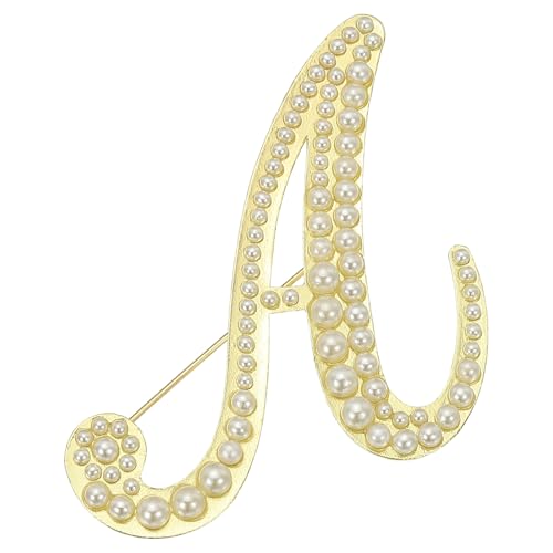 Image of PATIKIL Letter Brooch Pins, Pearl Initial Alphabet Letter Lapel Badges Pin for Women Men Girl Wife Suits Clothes Dress Bouquet Coat Hat Bag Craft Party