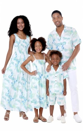Image of Hawaii Hangover Family Matching Hawaiian Clothes, Orchid Breeze White | Family matching Hawaiian outfits, Orchid Breeze White, lightweight rayon, machine washable, tropical floral print, luaus