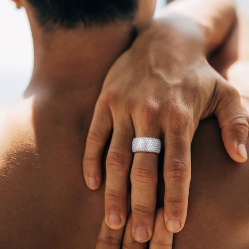 Moissanite Wedding Band Ring VVS D Color, 925 Sterling Silver White Gold Plated Chunky Wide Eternity Band Ring 1.8-5.14 Carat Moissanite Rings for Men Women2