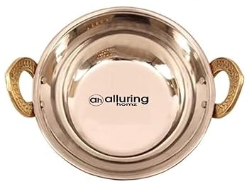 Alluring Homz Hammered Design Copper Steel Kadhai for Serving Kadhai Wok Bowl- Home, Hotel, Restaurant, Tableware 20 cm Diameter 800 ML Capacity