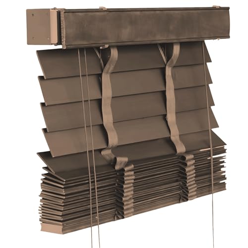 Persiana Veneciana de Madera, Persianas Horizontales De Interior, Persianas De Privacidad Opacas para Ventanas/Puertas/Balcones Privacidad Cortinas con Lamas 50mm Verticales(Caqui)