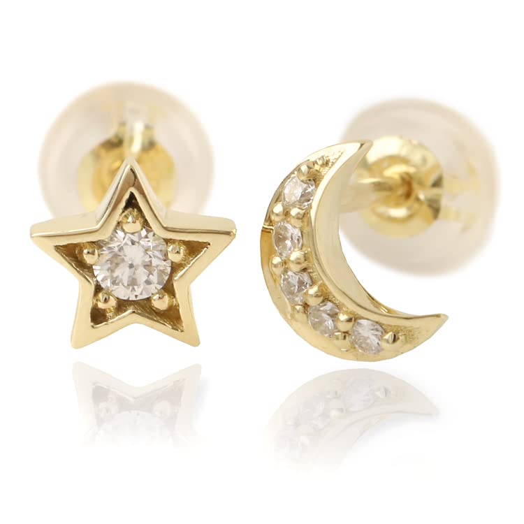 Amazon | 18金 ピアス k18 レディース 18金ピアス 18k 星 月 スター 