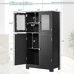 COSTWAY Bathroom Storage Cabinet, Wooden Linen Storage Organizer Cupboard with Doors & Adjustable Shelf, Freestanding Floor Cabinet for Living Room, Kitchen, Entryway, Office (Black) COSTWAY Bathroom Storage Cabinet Wooden Linen Storage Organizer Cupboard with Doors Adjustable Shelf Freestanding Floor Cabinet for Living Room Kitchen Entryway Office Black