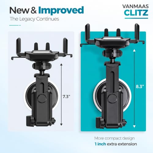 Image of VANMASS CLITZ Car Phone Holder for Dashboard, 360 Rotatable Mobile Holder with Strong Suction Cup, Adjustable Arm, One Touch Lock, Universal Smartphone Mount for Car