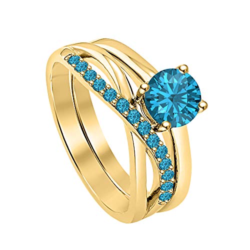 Engagement Bridal Ring Round Cut Swiss Blue Topaz 14K Gold Over .925 Sterling Silver Wedding Ring for Womens