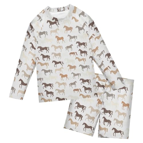 Horse Animal Toddler and Baby Boys' 2-Piece Swimsuit Trunk, Long Sleeve Rashguard Bathing Suit B0403913