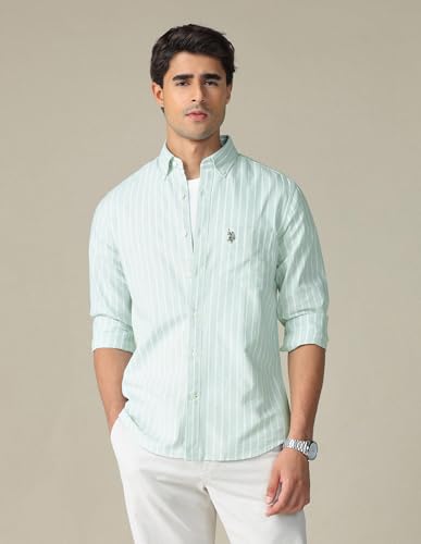Image of U.S. Polo ASSN. Striped Regular Fit Shirt for Men - 100% Cotton, Breathable & Comfortable, Full Sleeves Casual Shirt for Men