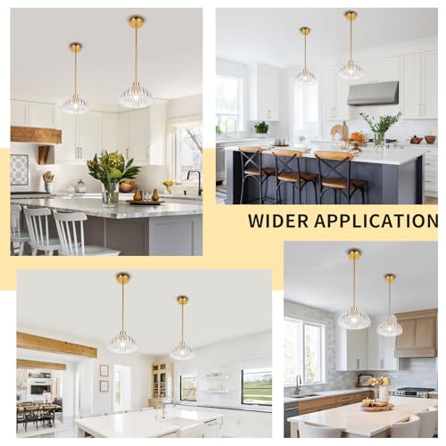 Image of JYO 10 inch Gold Pendant Light, Vintage Single Pendant Light Fixtur with Ribbed Glass, Pendant Light for Kitchen Island Bedroom Hotel Living Room