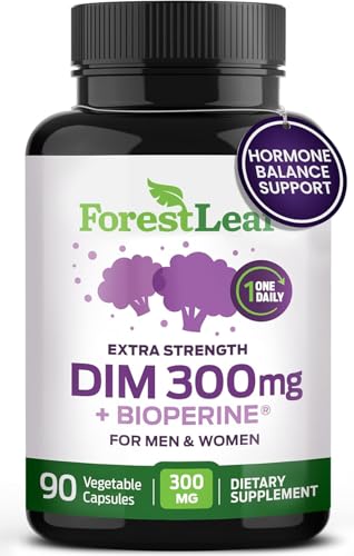 ForestLeaf DIM Supplement - 300mg DIM Estrogen Supplement for Women/Men - Diindolylmethane with BioPerine Black Pepper - Support for Detox Metabolism Hormone Balance & Menopause - 90 Caps