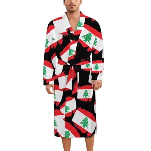 Lebanon Flag Soft Robe Long Sleeve Bathrobes V Neck Sleepwear Spa Robes with Belt Men Woman